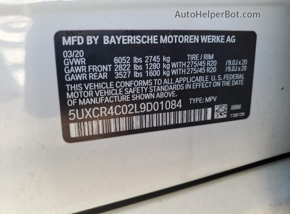 5UXCR4C02L9D01084 2020 BMW X5 White Панорамний вид салону 360°