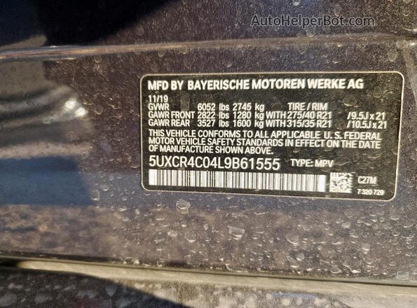 5UXCR4C04L9B61555 2020 BMW X5 Black 