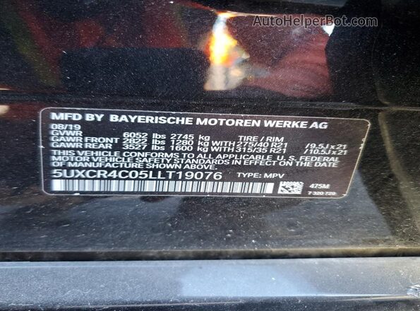 5UXCR4C05LLT19076 2020 BMW X5 Black VIN sticker view