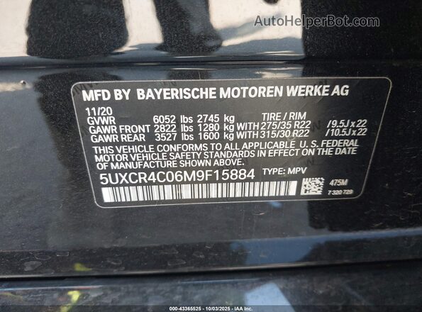 5UXCR4C06M9F15884 2021 BMW X5 Black 