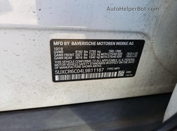 5UXCR6C04L9B11167 2020 BMW X5 White Панорамний вид салону 360°