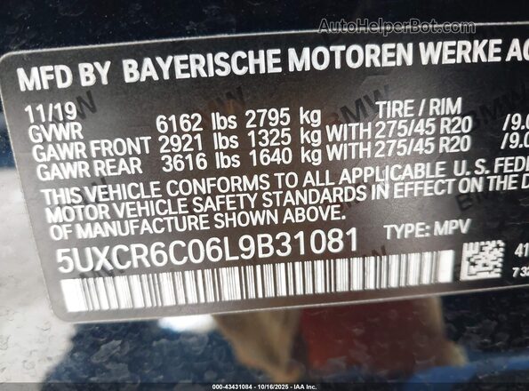5UXCR6C06L9B31081 2020 BMW X5 Blue Շարժիչի բաժամունքի տեսք