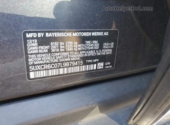5UXCR6C07L9B79415 2020 BMW X5 Gray 360 interior view
