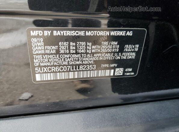 5UXCR6C07LLL82353 2020 BMW X5 Black Вид наклейки з VIN-кодом