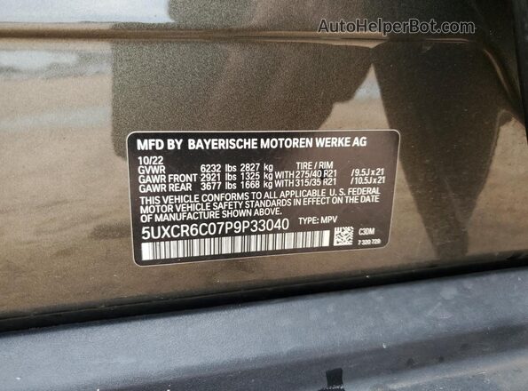 5UXCR6C07P9P33040 2023 BMW X5 Green VIN կոդի պիտակի տեսք