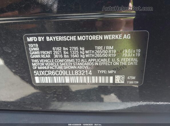 5UXCR6C09LLL83214 2020 BMW X5 Black Widok komory silnika