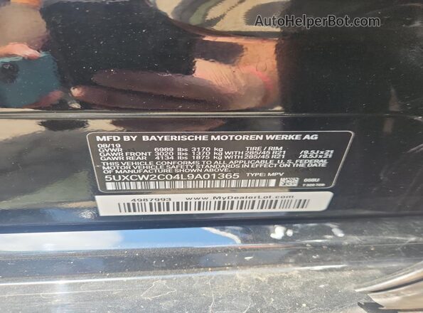 5UXCW2C04L9A01365 2020 BMW X7 Black Widok naklejki z numerem VIN