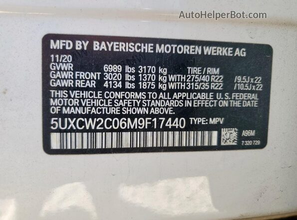 5UXCW2C06M9F17440 2021 BMW X7 White Vista interior de 360 grados