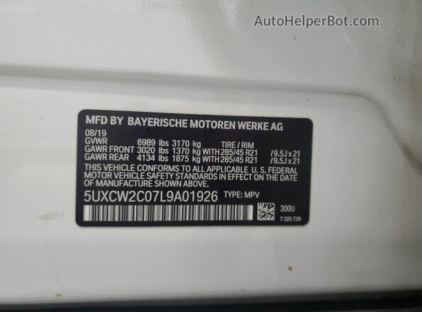 5UXCW2C07L9A01926 2020 BMW X7 White 