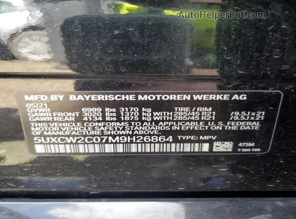 5UXCW2C07M9H26864 2021 BMW X7 Black VIN კოდის სტიკერის ხედი