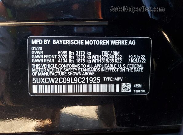5UXCW2C09L9C21925 2020 BMW X7 Черный Панорамный вид салона 360°