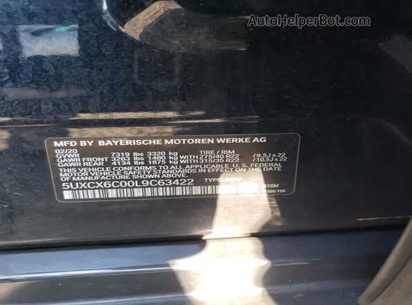 5UXCX6C00L9C63422 2020 BMW X7 Blue Вид наклейки з VIN-кодом