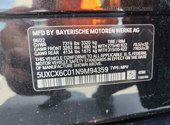 5UXCX6C01N9M94359 2022 BMW X7 Black 
