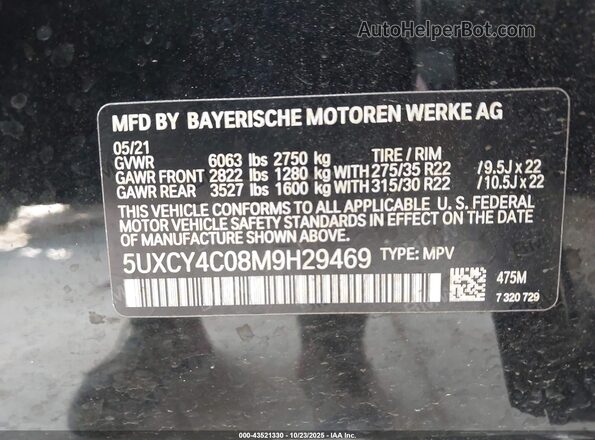 5UXCY4C08M9H29469 2021 BMW X6 Black 