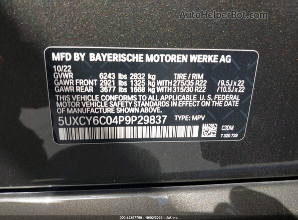 5UXCY6C04P9P29837 2023 BMW X6 Brown 