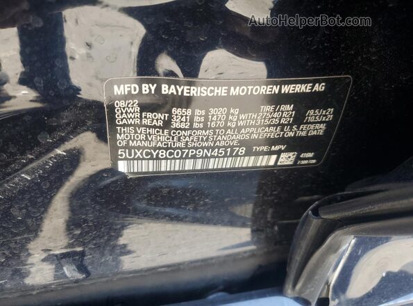 5UXCY8C07P9N45178 2023 BMW X6 Blue Widok naklejki z numerem VIN
