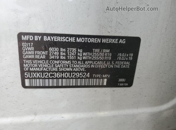 5UXKU2C36H0U29524 2017 BMW X6 Белый 