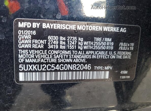 5UXKU2C54G0N82046 2016 BMW X6 Black Widok naklejki z numerem VIN