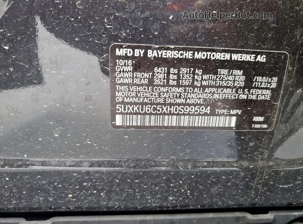 5UXKU6C5XH0S99594 2017 BMW X6 Charcoal Вид підкапотного простору