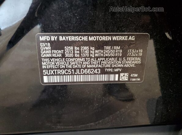 5UXTR9C51JLD66243 2018 BMW X3 Black 