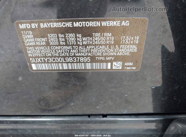 5UXTY3C00L9B37895 2020 BMW X3 Gray Engine compartment view
