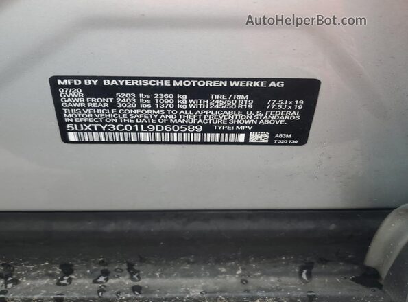5UXTY3C01L9D60589 2020 BMW X3 Серебряный Панорамный вид салона 360°