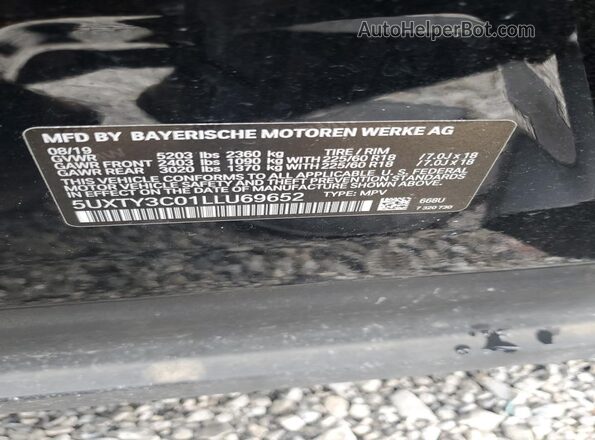 5UXTY3C01LLU69652 2020 BMW X3 Black Widok wnętrza 360 stopni