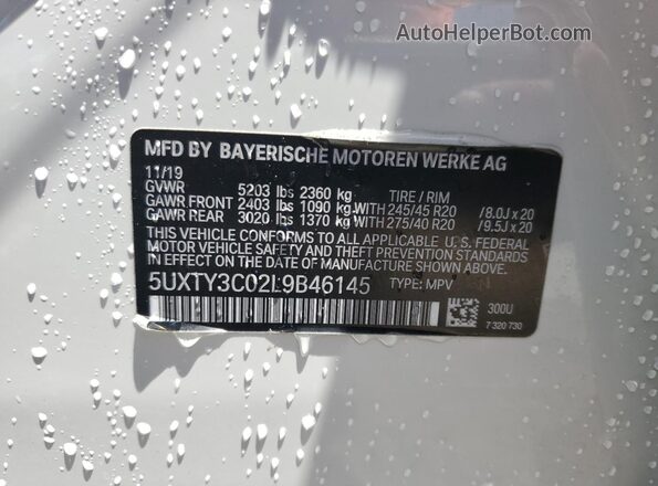 5UXTY3C02L9B46145 2020 BMW X3 Белый Панорамный вид салона 360°