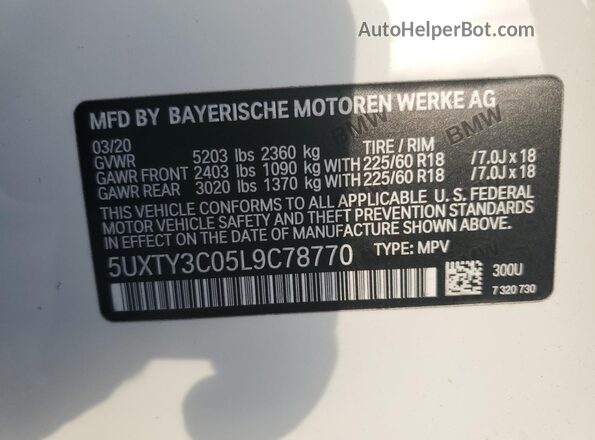 5UXTY3C05L9C78770 2020 BMW X3 Белый Вид подкапотного пространства