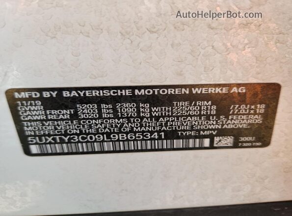 5UXTY3C09L9B65341 2020 BMW X3 Белый Вид подкапотного пространства