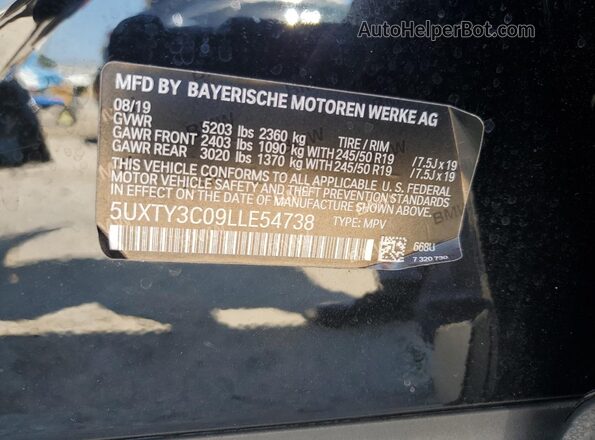 5UXTY3C09LLE54738 2020 BMW X3 Черный Вид наклейки с VIN-кодом