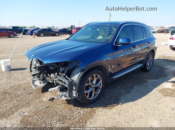 5UXTY3C09M9E10737 2021 BMW X3 Blue Առջևի ձախ երեք քառորդ տեսարան