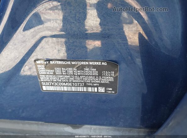 5UXTY3C09M9E10737 2021 BMW X3 Blue Շարժիչի բաժամունքի տեսք