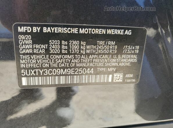 5UXTY3C09M9E25044 2021 BMW X3 Black Սալոնի 360 աստիճան տեսք