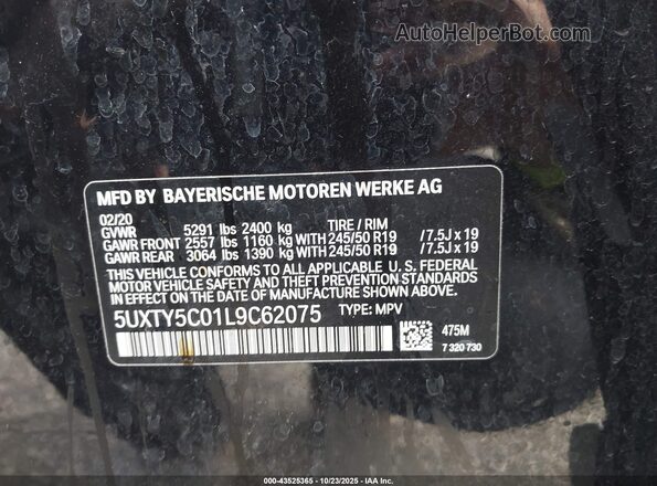 5UXTY5C01L9C62075 2020 BMW X3 Black Շարժիչի բաժամունքի տեսք