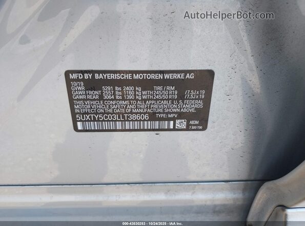 5UXTY5C03LLT38606 2020 BMW X3 Silver Widok komory silnika