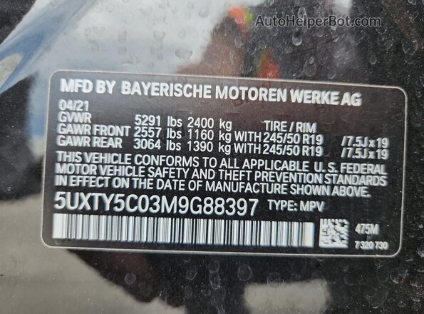 5UXTY5C03M9G88397 2021 BMW X3 Black 