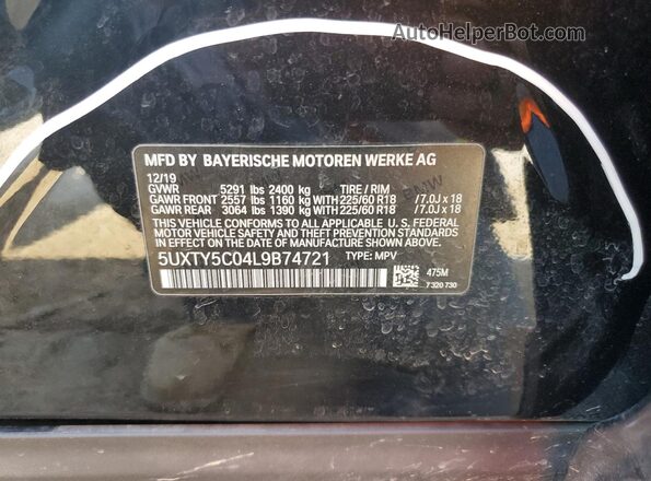 5UXTY5C04L9B74721 2020 BMW X3 Black VIN կոդի պիտակի տեսք