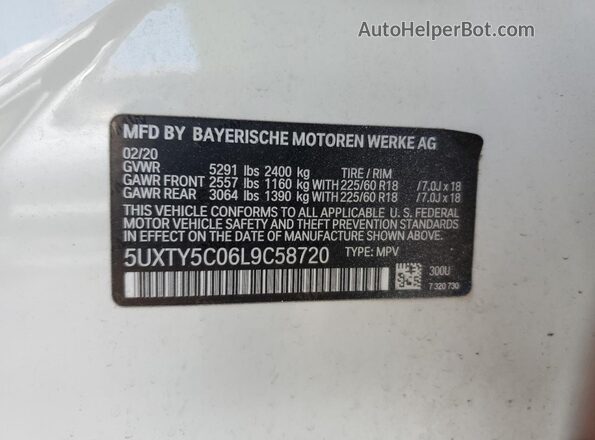 5UXTY5C06L9C58720 2020 BMW X3 White სალონის 360-გრადუსიანი ხედი