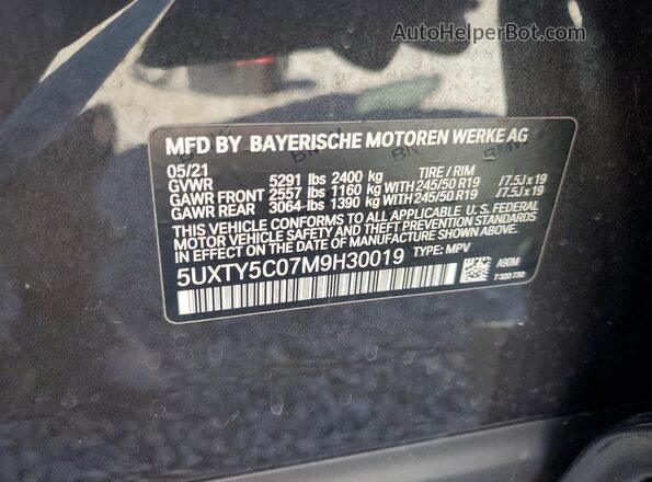5UXTY5C07M9H30019 2021 BMW X3 Charcoal Սալոնի 360 աստիճան տեսք