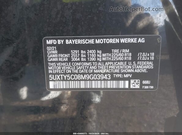 5UXTY5C08M9G03943 2021 BMW X3 Black Շարժիչի բաժամունքի տեսք