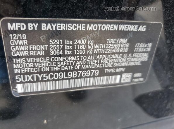 5UXTY5C09L9B76979 2020 BMW X3 Black Widok naklejki z numerem VIN