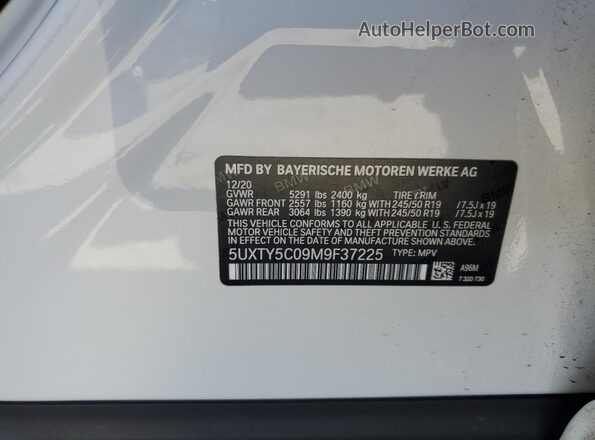 5UXTY5C09M9F37225 2021 BMW X3 White Vista de la etiqueta del VIN