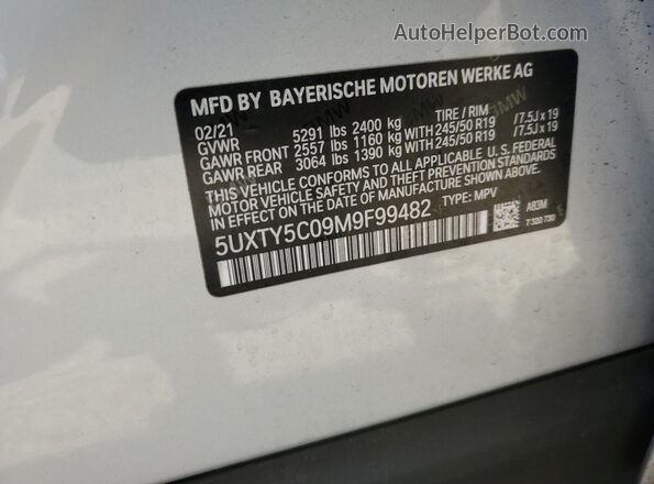 5UXTY5C09M9F99482 2021 BMW X3 Silver Vista de la etiqueta del VIN