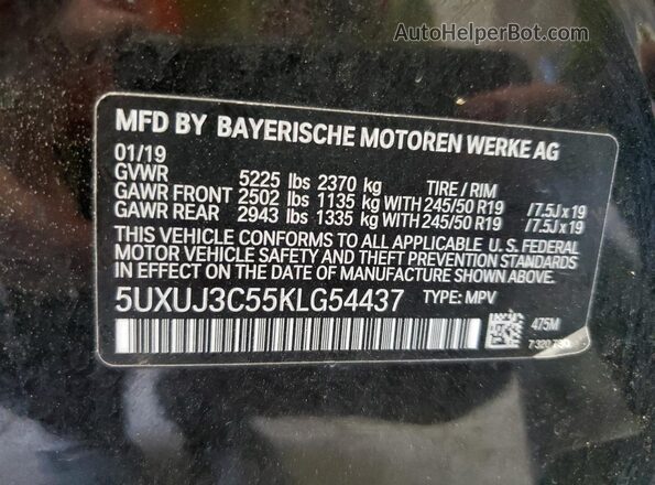 5UXUJ3C55KLG54437 2019 BMW X4 Black Вид наклейки з VIN-кодом