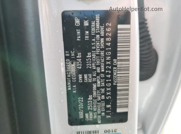 5XXG14J2XNG148262 2022 KIA K5 White Вид підкапотного простору