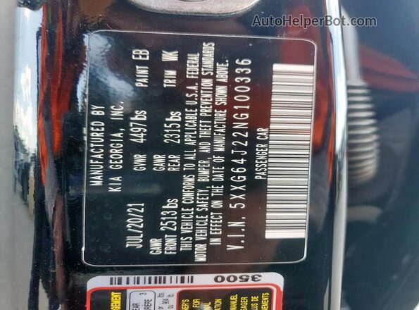 5XXG64J22NG100336 2022 KIA K5 Black Vista del compartimento del motor