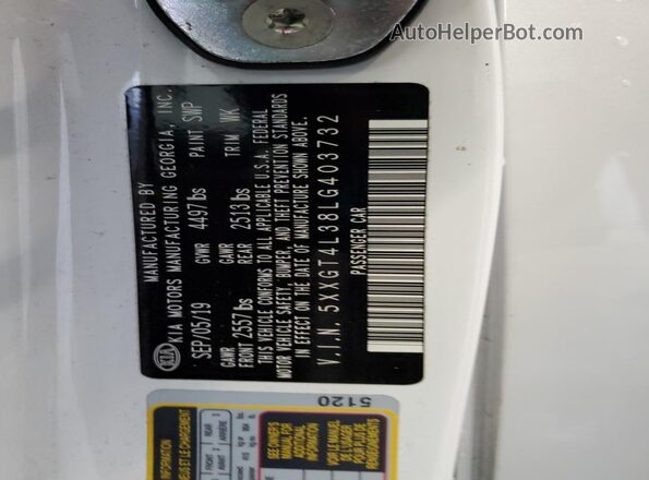 5XXGT4L38LG403732 2020 KIA OPTIMA White 