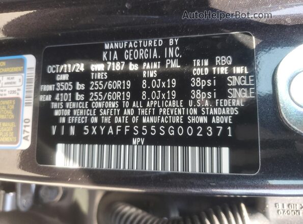 5XYAFFS55SG002371 2025 KIA EV9 Gray 