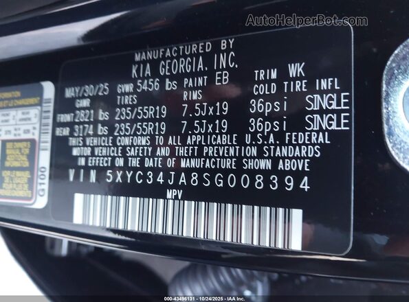 5XYC34JA8SG008394 2025 KIA EV6 Black 
